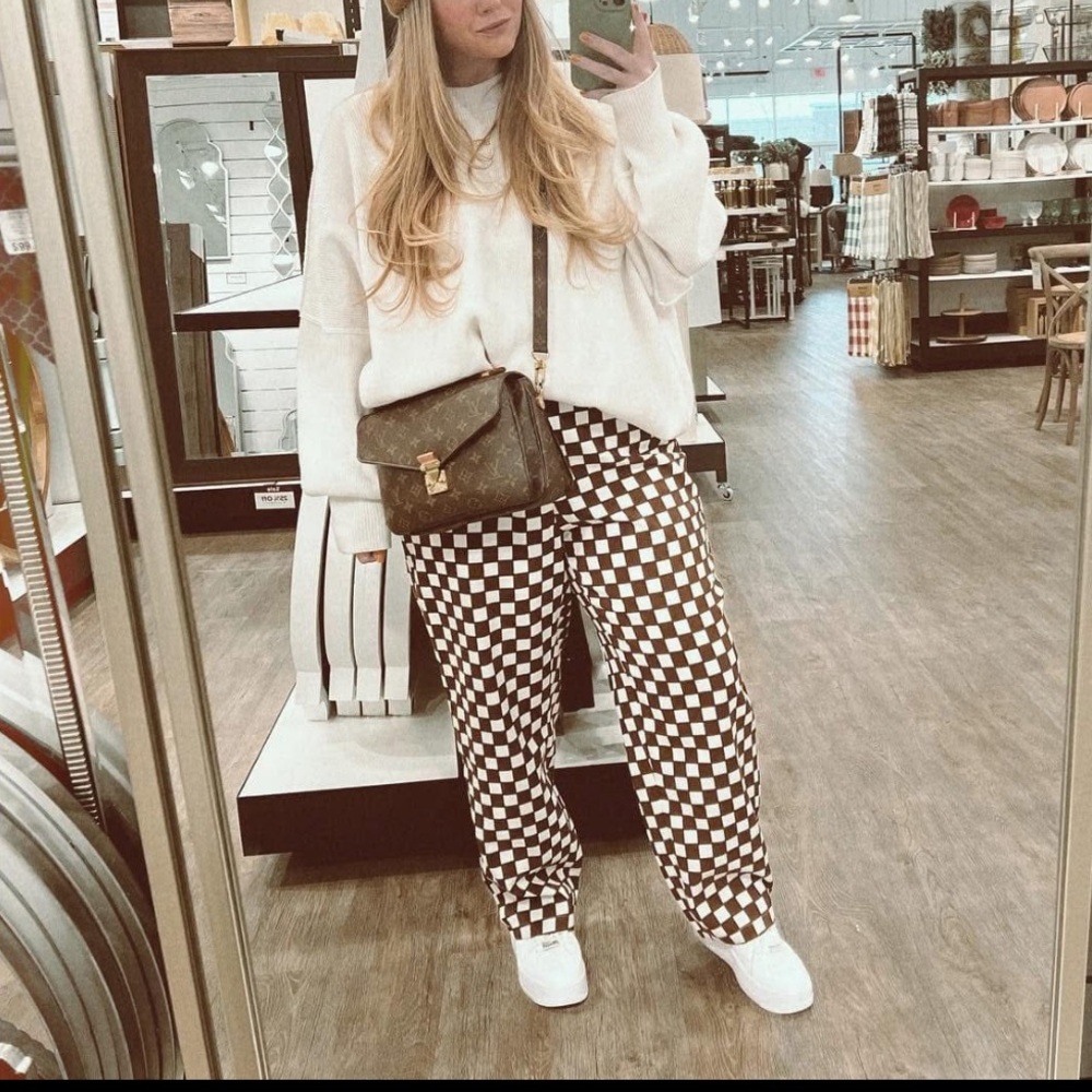 Brown and White Checkered Pants
